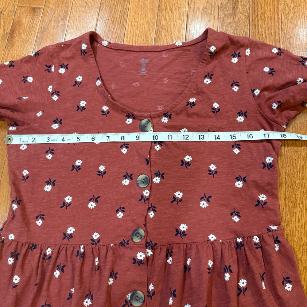 Dip 100% Organic Cotton Dress Womens XS Short Sleeves Button Front Floral Red - Picture 6 of 7